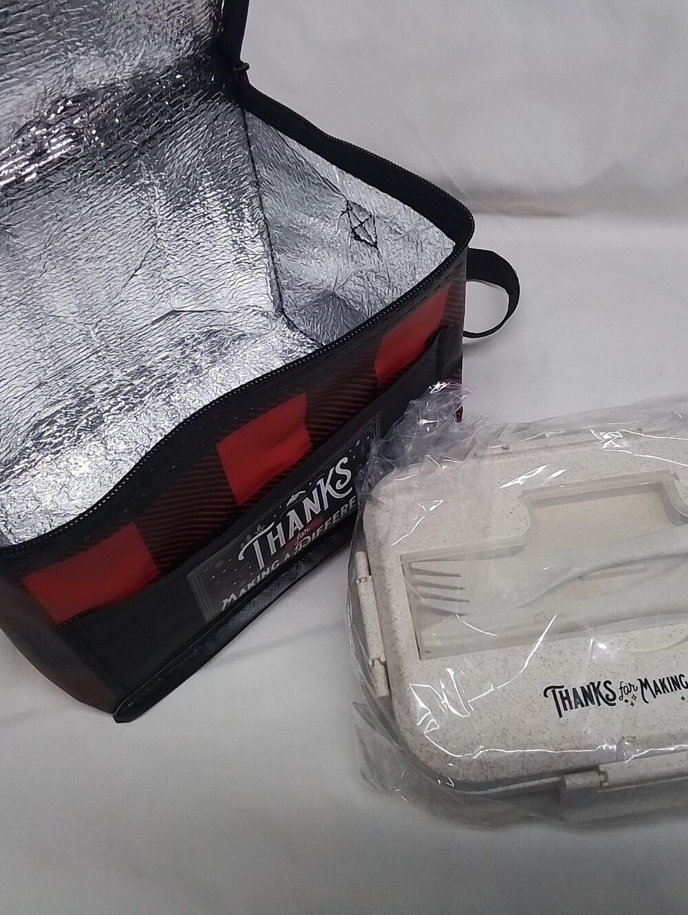 Insulated Lunch Tote with Matching Beige Lunch Box